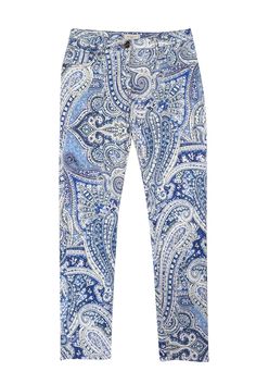 Current Boutique-Etro - Blue & Lavender Paisley Mid Rise Skinny Pants Sz 4 Chic Paisley Print Bottoms For Spring, Stretch Paisley Print Bottoms For Summer, Fitted Bottoms With Paisley Print For Spring, Fitted Paisley Print Bottoms For Spring, Blue Paisley Print Casual Bottoms, Fitted Paisley Print Pants For Spring, Fitted Paisley Print Spring Pants, Blue And Lavender, Blue Lavender