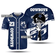 Introducing the NFL Dallas Cowboys Custom Name Number Dark Blue Baseball Jersey Unisex Shirt Frab Magazines & More Store – a masterpiece of fanmade apparel that encapsulates the spirit of America’s favorite pastime. Show your unwavering support for the Dallas Cowboys while exuding style and confidence on and off the field. Crafted with meticulous attention to detail, this jersey is a true testament to our commitment to quality. Made from high-quality materials, it offers exceptio Blue Baseball Jersey With Letter Print For Team Spirit, Blue Baseball Jersey With Letter Print For Baseball Season, Blue College Baseball Jersey With Letter Print, Blue Baseball Jersey With Letter Print, Blue Letter Print Baseball Jersey For Baseball Season, Blue Letter Print Baseball Jersey, Blue Cotton Team Baseball Jersey, Customizable Blue Collegiate Tops, Customizable Blue Baseball Jersey With Team Name