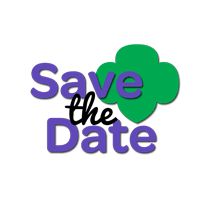 save the date logo with three clovers in purple, green and blue on a white background