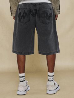 Washed Denim Jort With Back Graffiti Graphic Print Black    Denim Plain Straight Leg Non-Stretch  Men Clothing, size features are:Bust: ,Length: ,Sleeve Length: Graffiti Jeans, Graffiti Clothing, Graffiti Graphic, Washed Denim, Short En Jean, Kids Sleepwear, Clothing Ideas, Men Clothing, Mens Denim