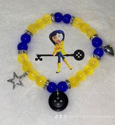 Coraline And Wybie Bracelets, Coraline Bracelet Ideas, Coraline Bracelet, Blue Bracelet Ideas, Bracelet Ideas Beads, Character Bracelets, Matching Stuff, Pulseras Kandi, Coraline And Wybie