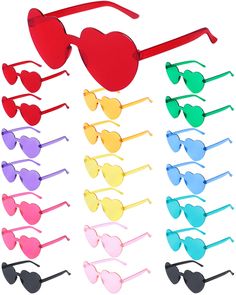 PRICES MAY VARY. 💖Vibrant and colourful: The package contains 20 pairs of heart shaped sunglasses in 10 different colors to choose from. Just the right shades to make any fashion insider envious. Pick your favourite color to match your style. Have fun all season long with these cute heart shaped glasses! 💘Quality material: The transparent candy color eyewear consist of good quality PC material, and the lens are HD material, featured with nice processing, which is durable and sturdy to use, pos Trendy Multicolor Heart-shaped Sunglasses, Playful Heart-shaped Sunglasses For Valentine's Day, Heart-shaped Multicolor Sunglasses With Gradient Lenses, Multicolor Heart-shaped Sunglasses With Gradient Lenses, 2000s Party Decorations, Bachelorette Sunglasses, Valentines Accessories, Heart Shaped Glasses, Festival Essentials