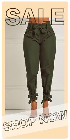 Fashion Casual Bow Green Feet Pants-DY19062720-1 Chic Spring Bottoms With Bow, Trendy Spring Bottoms With Bow Detail, Pants Green, Fly High, Pattern Drafting, Pencil Pants, Fashion Casual, Parachute Pants, Casual Fashion