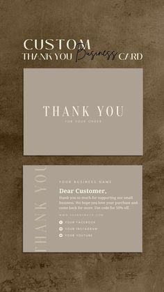 two business cards with the words thank you