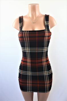 Size: S Black Plaid Dress, Baddie Dresses, Plaid Mini Dress, Orange Square, Mini Dresses Online, Fall Plaid, Purple Mini Dresses, Square Neck Dress, Mini Dress Black