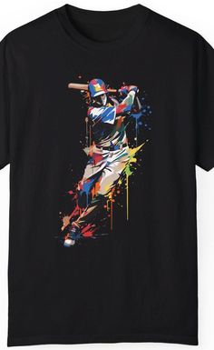 Baseball Player Art T-Shirt, Colorful Abstract Design Tee, Splatter Paint Baseball Theme, Vibrant Sports Fan Gift, Unisex Apparel This vibrant baseball player art T-shirt features a dynamic splatter paint design, perfect for sports enthusiasts who appreciate unique style. Show off your passion for baseball with this colorful abstract tee, ideal for everyday wear or as a special gift for fans. Unisex and versatile, it's a striking addition to any wardrobe, capturing the energy of the game in a cr Splatter Paint, Baseball Theme, Gifts For Sports Fans, Swim Shirts, Art T Shirt, Baseball Players, Design T Shirt, Paint Splatter, Colorful Abstract