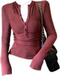 Trendy V-neck T-shirt For Winter, Trendy Burgundy Cotton Tops, Casual Red Tops For Fall, Winter V-neck T-shirt, Casual Burgundy Long Sleeve Tops, Burgundy V-neck Top For Winter, Trendy Burgundy Tops For Fall, Trendy Burgundy Top For Fall, Kpop Autumn