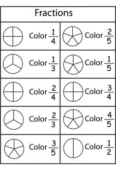 fraction worksheet with numbers and fractions on the same page, including two different colors