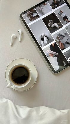 Headphones, Ipad, Coffee, White