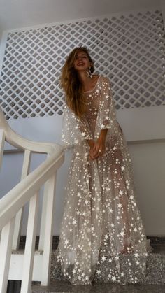 Fairytale Ethereal Dream Elegant Modern Long Sleeve Wedding Dress with Stars – Boom Blush Wedding Dress With Stars, Dress With Stars, Bohemian Gown, Glow Stars, Blush Wedding Dress, Brittany Snow, Celestial Wedding, Counting Stars, Taylor Swift Outfits