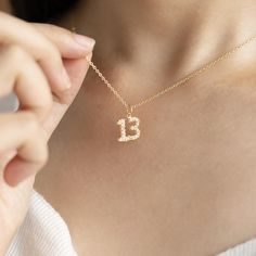 Personalized Lucky Number Necklace, Diamond Number Necklace, Date Memorial Necklace, Number 13, 14, 44, Birthday Gift, Gift for Her ✧Material: 925 Sterling Silver, Gold Vermeil ✧Dimension: 8mm height Custom Diamond Number Necklace - A Unique Gift for Athletes & Milestone Birthdays Celebrate life's special moments with this custom diamond number necklace, perfect for honoring an athlete's jersey number or marking a significant birthday. This beautifully designed necklace makes a personalized and 44 Birthday, Number 13, Number Necklace, Studded Necklace, Memorial Necklace, Lucky Number, Necklace Diamond, Sparkle Diamonds, Gold Vermeil