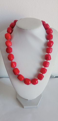 Red coral, genuine Statement piece of jewelry Formal Single Strand Red Coral Necklace, Formal Coral Single Strand Beaded Necklace, Elegant Coral Round Bead Necklaces, Elegant Coral Beaded Necklaces, Elegant Red Coral Round Bead Necklace, Elegant Red Coral Round Bead Necklaces, Elegant Red Coral Necklaces With Polished Beads, Formal Single Strand Red Coral Jewelry, Elegant Red Beaded Necklaces With Natural Stones