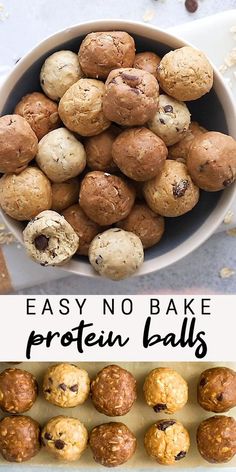 no bake protein balls are in a bowl