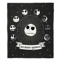 a black blanket with skulls on it and the words moonlight maidens written in white