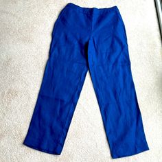 Nwot Chicos Royal Blue Linen Pull-On Cropped Pant Size 0r Blue Full-length Pull-on Pants, Blue Full Length Pants With Pull-on Style, Blue Pull-on Ankle-length Pants, Blue Pull-on Trousers, Blue Pull-on Straight Pants, Cropped Linen Pants, Cropped Pants, Pant Jumpsuit, Royal Blue