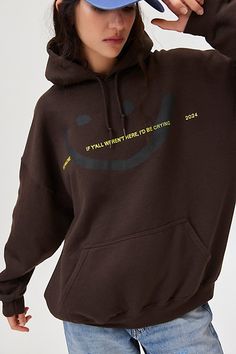 Oversized hoodie sweatshirt featuring Post Malone graphics across the chest. Designed in a super soft fleeced knit featuring a crew neckline, hoodie with string details and a front kanga pocket Only at Urban Outfitters. Features Post Malone graphic hoodie sweatshirt Oversized hoodie sweatshirt Ultra soft fleeced knit Crew neckline with hood & string details, drop shoulders and long sleeves Post Malone ‘If y’all weren’t here, I’d be crying’ graphic across the chest Front kanga pocket Ribbed knit Sweatshirt Oversized, Brown Fits, Post Malone, Oversized Hoodie, Oversize Hoodie, Graphic Hoodie, Graphic Hoodies, Hoodie Sweatshirt, Ribbed Knit