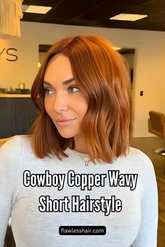 Cowboy Copper Wavy Short Hairstyle Red Hair Lob, Short Wavy Hair Ideas, Copper Bob Hair, Short Copper Hair, Wavy Hair Ideas, Cowboy Copper Hair, Brown Bob Hair, Red Hair Trends, Hottest Hairstyles