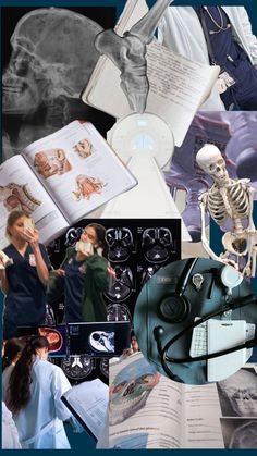 a collage of medical images including an x - ray, radio, and skeleton