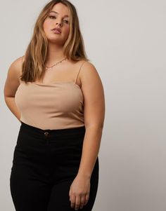 Curve Cropped Tank Top Plus Size Tops Khaki 1XL -2020AVE Plus Size Juniors, Plus Size Light Skin Women, Best Photo Angles For Plus Size, Croped Plus Size, Outfit Building, Plus Size Cropped, Best Jeans For Women, Types Of Jeans, Strap Tank Top