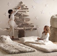 DIY Inspiration Christmas Tree Tent Christmas Tree, Christmas Wood Tree, Wood Tree Decor, Fur Mat, Winters Tafereel, Starry String Lights, Restoration Hardware Baby