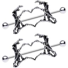 two chrome plated metal hooks with hearts on them