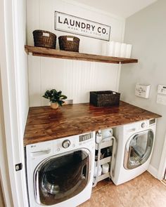 a washer and dryer in a small room