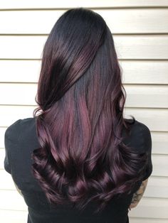 plum hair balayage ombré purple red mahogany hair color fall 2017 curly hair style long hair brunette Deep Purple Hair With Highlights, Plum Balayage On Black Hair, Deep Wine Hair Color Balayage, Wine Hair Color Balayage, Mahogany Balayage On Black Hair, Plum Balayage Hair, Plum Curly Hair, Mahogany Red Hair Color, Deep Plum Hair Color