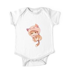 Soft and durable One-Piece - Short Sleeve kids clothing. Solid colors are 100% cotton, heather colors are cotton blends. Range of color options. Cute kitty wearing an axolotl hoodie Cute Cotton Onesie With Cartoon Print, Playful Short Sleeve Onesie With Cartoon Print, Playful Cotton Onesie With Character Print, Cute Character Print Onesie For Playwear, Short Sleeve Cotton Onesie With Cartoon Print, Cute Character Print Onesie For Play, Cute Unisex Cotton Onesie, Unisex Cotton Onesie With Character Print, Casual Pink Onesie With Cartoon Print