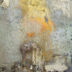 an abstract painting with yellow and gray colors