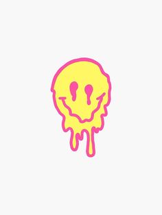 a yellow and pink skull with two eyes on it's head, dripping from its mouth