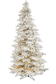 a white christmas tree with snow on it