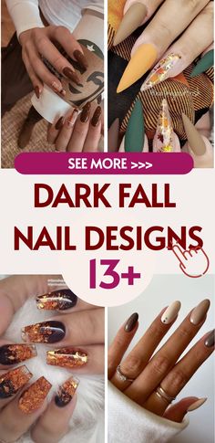 Discover the perfect nail look to capture the essence of fall with our stunning Dark Fall Nails Designs. Embrace deep, sultry colors that reflect the season's vibes. Whether you lean towards edgy nail art or classic dark hues, our designs offer a variety of options for a dramatic and stylish manicure. Let your nails echo the enchanting spirit of autumn as beautifully as the changing leaves themselves. Beetles Fall Nails, Popular Fall Nails 2024, Plum Fall Nails Design, Black And Gold Fall Nails, Dark Fall Gel Nails, Fall Nails 2024 Design, September Nail Design, Short Fall Dip Nails, Fall Nail Design Ideas 2024