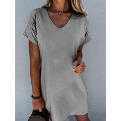 Season:Summer,Spring; Fabric:Spandex; Sleeve Length:Short Sleeve; Look After Me:Machine wash; Gender:Women's; Style:Modern,Fashion,Active; Elasticity:Micro-elastic; Occasion:Going out,Daily,Vacation,Weekend,Outdoor; Fit Type:Loose Fit; Dresses Type:Plain Dress,Loose Dress,White Dress,Summer Dress,T Shirt Dress Tee Dress; Pattern:Plain; Design:Loose; Neckline:V Neck; Front page:FF; Listing Date:02/17/2023; 2024 Trends:2023; Bust:; Length:; Shoulder Width:; Fit US Size:; Fit UK Size:; Fit EU Size: Loose Summer Dress, V Neck Mini Dress, Dress T Shirt, Plain Dress, Prom Dress Shopping, Mini Dress Casual, Chic Outfit, Necklines For Dresses, Vestido Casual