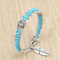 New Silver And Turquoise Western Beaded Bracelet This One Runs A Littler Small So For Smaller Wrists Only Boho Charm Bracelet, Elephant Charm Bracelet, Turquoise Charm, Feather Bracelet, Bangles For Women, Free Spirit Style, Bead Bangles, Elephant Charm, Feather Charms