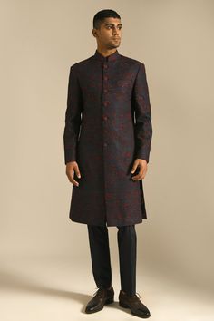 Black sherwani with floral embroidered motifs, front button placket and patch pocket. Paired with pant cut churidar.
Component: 2
Embroidered
Neckline: Mandarin
Sleeve Length: Full
Fabric: Silk
Color: Black
Patch pocket - Aza Fashions Formal Straight Kurta Bandhgala With Intricate Embroidery, Formal Bandhgala With Intricate Embroidery, Festive Embroidered Traditional Wear For Semi-formal Occasions, Semi-formal Embroidered Traditional Wear, Semi-formal Resham Embroidery Kurta For Diwali, Diwali Semi-formal Kurta With Resham Embroidery, Embroidered Semi-formal Traditional Wear For Diwali, Semi-formal Festive Straight Bandhgala Kurta, Traditional Bandhgala For Semi-formal Events