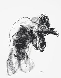 a black and white drawing of a man riding a horse