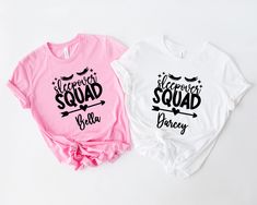 Our personalised sleepover squad t-shirts are the perfect accessory for your pamper party or sleepover! The cotton t-shirts are available in 6 different colours and sizes 3-4 to 14-15 (please see the size chart in the listing photos). Each t-shirt features the sleepover squad design and is personalised with a name! ❤️How to order❤️ Pick your t-shirt colour from the drop down menu Pick your t-shirt size from the drop down menu Add the names to the add personalisation field Place your order! Pleas Sleepover Squad, Slumber Party Favors, The Sleepover, Pamper Party, Shirt Colour, Sleepover Party, Slumber Party, Party Favours, Slumber Parties