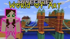 a woman standing in front of a bridge with the words minecraft world map art on it