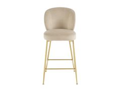 an upholstered bar stool with a gold frame and backrest, on a white background