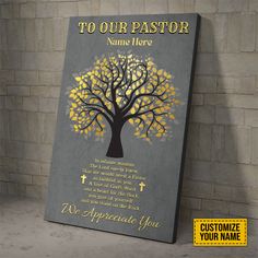 a canvas with the words to our pastor, name here and a tree on it