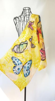 Hand painted silk scarf Cheerful butterflies | Etsy Multicolor Silk Scarf For Summer Gift, Artistic Silk Scarf For Summer, Artistic Handmade Silk Scarf For Summer, Artistic Silk Scarf As Summer Gift, Artistic Silk Scarf As A Summer Gift, Handmade Artistic Silk Scarf For Summer, Artistic Hand-dyed Silk Scarf For Summer, Artistic Hand Dyed Silk Scarf For Summer, Artsy Multicolor Silk Scarf For Summer