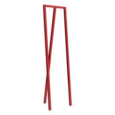 a tall red metal object on a white background with clippings to the side