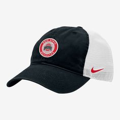 Top off your look with a little Buckeyes pride. Breathable mesh panels help keep your head cool and comfortable while team details on the front show everyone who you're cheering for. Trucker Hat Black, Sport Hat, College Sports, Ohio State Buckeyes, Ohio State, Your Head, Caps Hats, Trucker Hat, Ohio