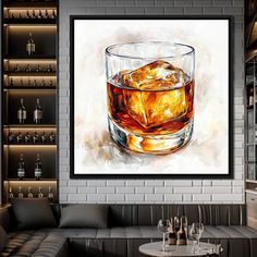 a painting of a glass of whiskey on the wall