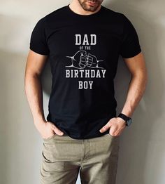 Check out this cute dad of the birthday boy shirt. Perfect for all boy dads.  This shirt is printed by Monster digital which is a US company.  This is printed on the unisex Bella and canvas 3001 T shirt.  Unfortunately we do not offer returns or exchanges as these are printed per order. If you have any manufacturing issues we will do our best to make it right.   This classic unisex jersey short sleeve tee fits like a well-loved favorite. Soft cotton and quality print make users fall in love with Black T-shirt For Birthday And Father's Day, Black T-shirt For Father's Day Birthday Gift, Black T-shirt For Birthday Gift On Father's Day, Birthday Boy Shirt, Fist Bump, Birthday Boy Shirts, Boy Shirt, One Year Old, Sons Birthday