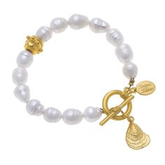 Genuine Freshwater Pearls with Oyster Dangle 7.5" Toggle Clasp Available in handcast 24Kt triple plated gold Handmade in San Antonio, TX Pearl Oyster, Oyster Pearl, Freshwater Pearl Bracelet, Shell Bracelet, Toggle Bracelet, 24kt Gold, Oyster Shell, San Antonio Tx, Toggle Clasp