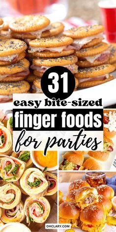 Pick your favorite easy mini sandwiches for a party for this huge list of make ahead party sandwiches for a crowd. These cheap finger sandwiches are so quick and easy to make! Party Sandwiches For A Crowd, Cheap Finger Foods, Potluck Finger Foods, Finger Appetizers, Christmas Party Finger Foods, Pot Luck Dishes Easy, Holiday Finger Foods