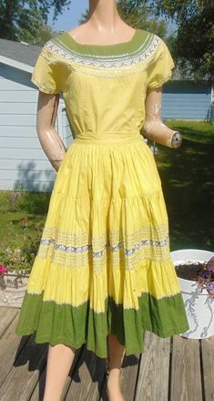 VTG 40/50s Beverly of Arizona Yellow & Green Patio Set Skirt & Blouse 24W | eBay 1950s Mexican Fashion, Fitted Skirt In 1950s Style For Summer, Fitted 1950s Style Summer Skirt, Spring Vintage Fashion Fitted Skirt, Fitted Vintage Fashion Skirt For Spring, Fitted Skirt For Spring Vintage Fashion, Vintage Fitted Cotton Skirt, Vintage Yellow Fitted Skirt, Vintage Skirted Summer Dresses