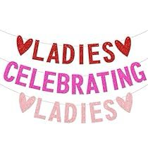 ladies's celebrating valentines day banner with hearts and bunting in pink on white background