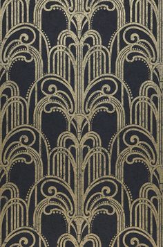 an art deco wallpaper design in black and gold, with swirls on it